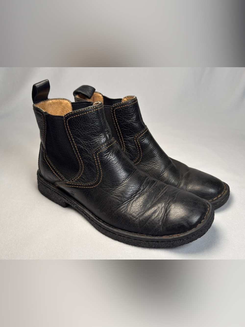 Born Black Leather Chelsea Boots with Tan Stitching